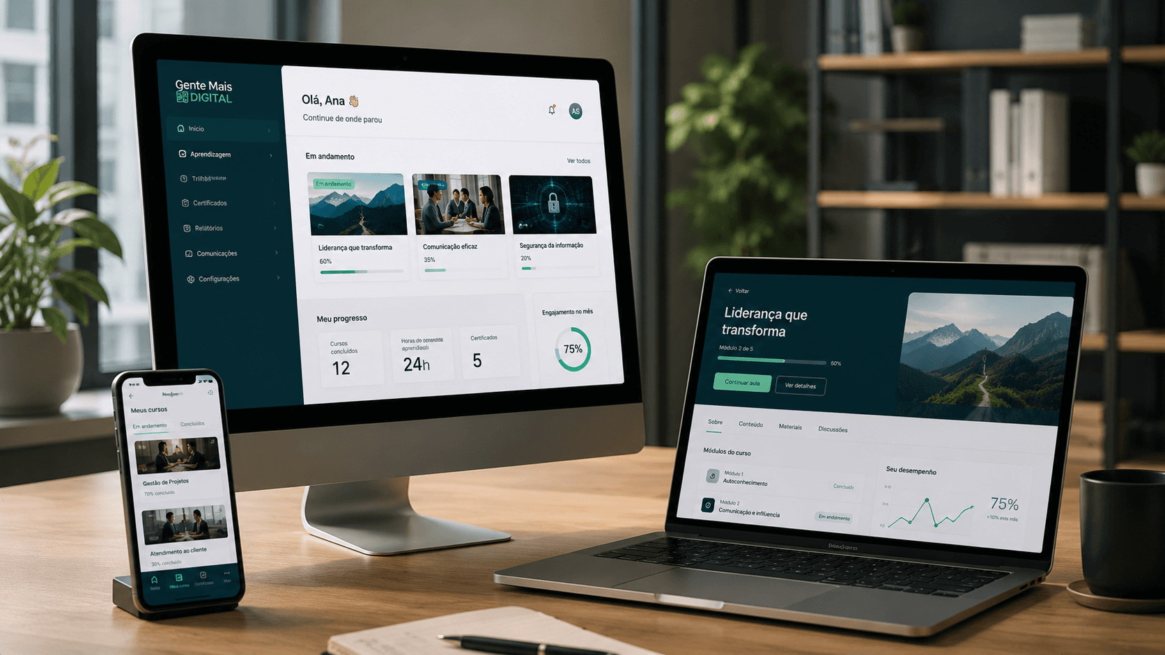 Dashboard da plataforma EAD Gente Mais Digital